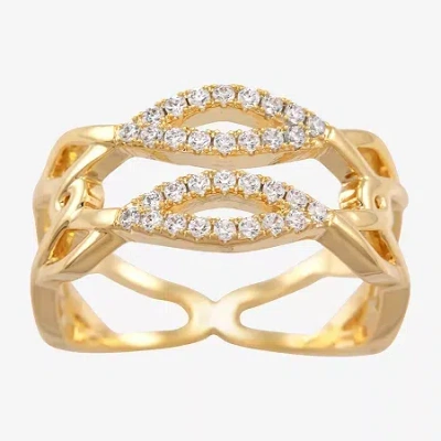 Sparkle Allure Womens Cubic Zirconia 14k Gold Over Brass Crossover Cocktail Ring In Transparent