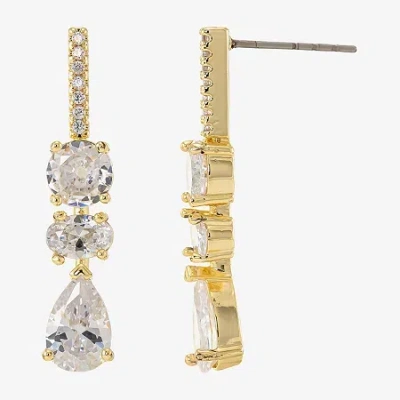 Sparkle Allure Womens Cubic Zirconia 14k Gold Over Brass Drop Earrings In Transparent