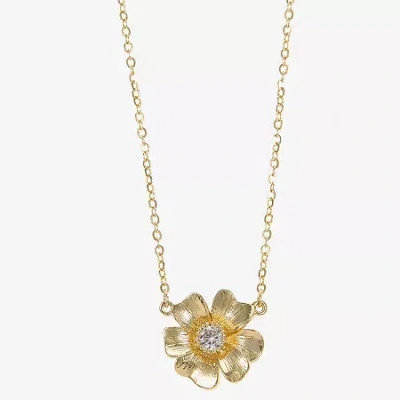 Sparkle Allure Womens Cubic Zirconia 14k Gold Over Brass Flower 16 Inch Pendant Necklace