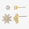 Sparkle Allure Womens Cubic Zirconia 14k Gold Over Brass Flower 2 Pair Earring Set In Gold