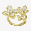 Sparkle Allure Womens Cubic Zirconia 14k Gold Over Brass Flower Cluster Cocktail Ring In Transparent