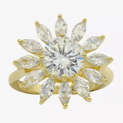 Sparkle Allure Womens Cubic Zirconia 14k Gold Over Brass Flower Cocktail Ring