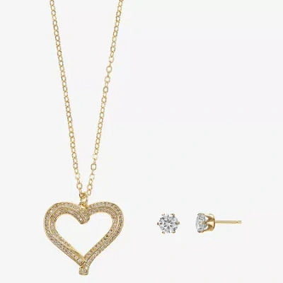 Sparkle Allure Womens Cubic Zirconia 14k Gold Over Brass Heart 2-pc. Jewelry Set In Burgundy