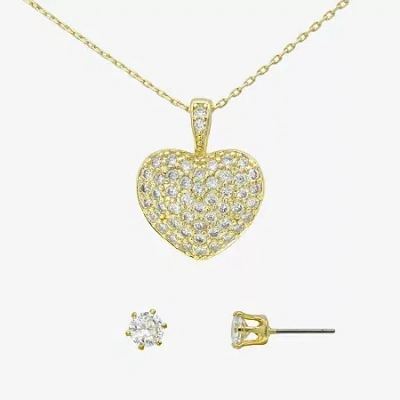 Sparkle Allure Womens Cubic Zirconia 14k Gold Over Brass Heart 2-pc. Jewelry Set In Silver