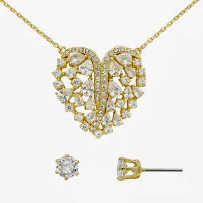 Sparkle Allure Womens Cubic Zirconia 14k Gold Over Brass Heart 2-pc. Jewelry Set In Transparent