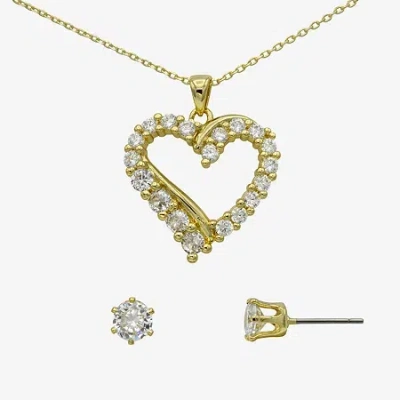 Sparkle Allure Womens Cubic Zirconia 14k Gold Over Brass Heart 2-pc. Jewelry Set In Transparent