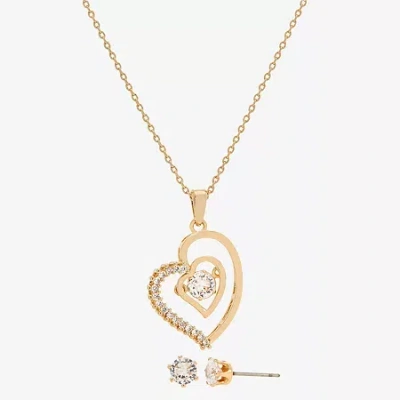 Sparkle Allure Womens Cubic Zirconia 14k Gold Over Brass Heart 2-pc. Jewelry Set In Transparent