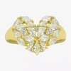Sparkle Allure Womens Cubic Zirconia 14k Gold Over Brass Heart Cluster Cocktail Ring In Transparent