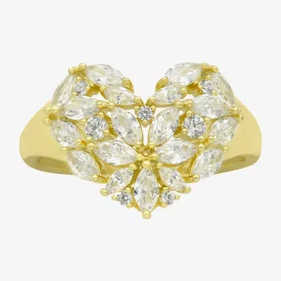Sparkle Allure Womens Cubic Zirconia 14k Gold Over Brass Heart Cluster Cocktail Ring In Transparent
