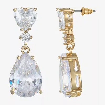 Sparkle Allure Womens Cubic Zirconia 14k Gold Over Brass Heart Round Drop Earrings In Transparent