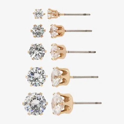 Sparkle Allure Womens Cubic Zirconia 14k Gold Over Brass Hypoallergenic 5 Pair Earring Set In Transparent