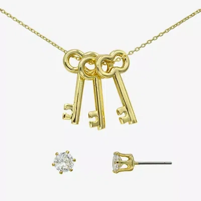 Sparkle Allure Womens Cubic Zirconia 14k Gold Over Brass Keys 2-pc. Jewelry Set In Transparent