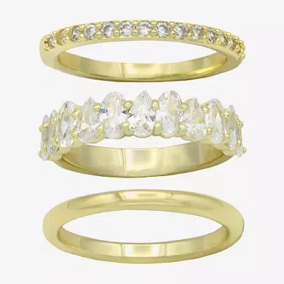 Sparkle Allure Womens Cubic Zirconia 14k Gold Over Brass Marquise Eternity Ring Set In Transparent