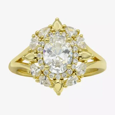 Sparkle Allure Womens Cubic Zirconia 14k Gold Over Brass Oval Cluster Cocktail Ring