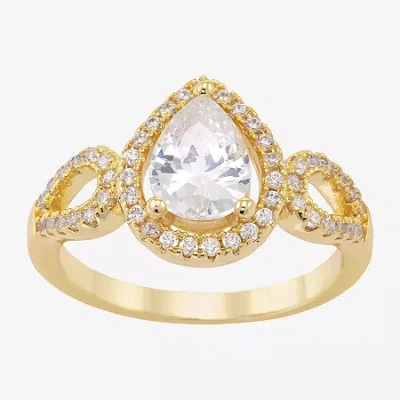 Sparkle Allure Womens Cubic Zirconia 14k Gold Over Brass Pear Halo Cocktail Ring In Transparent