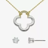 Sparkle Allure Womens Cubic Zirconia 14k Gold Over Brass Pure Silver Over Brass Clover 2-pc. Jewelry Set In Silver