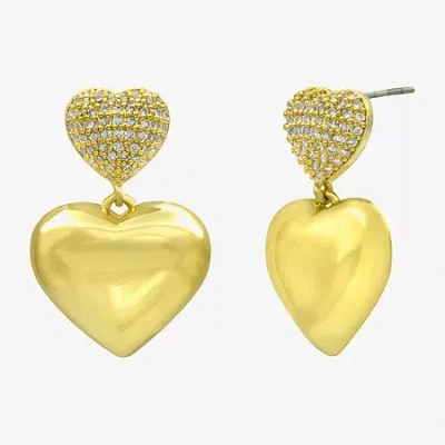 Sparkle Allure Womens Cubic Zirconia 14k Gold Over Brass Pure Silver Over Brass Heart Drop Earrings In Transparent