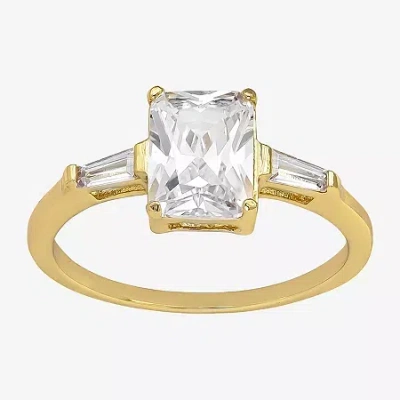 Sparkle Allure Womens Cubic Zirconia 14k Gold Over Brass Rectangular Engagement Ring In Transparent