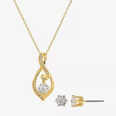 Sparkle Allure Womens Cubic Zirconia 14k Gold Over Brass Round 2-pc. Jewelry Set