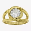 Sparkle Allure Womens Cubic Zirconia 14k Gold Over Brass Round Cocktail Ring In Transparent