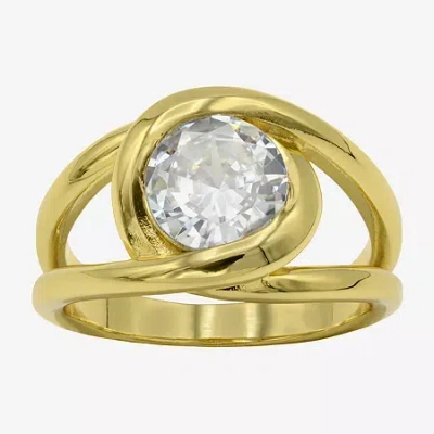 Sparkle Allure Womens Cubic Zirconia 14k Gold Over Brass Round Cocktail Ring