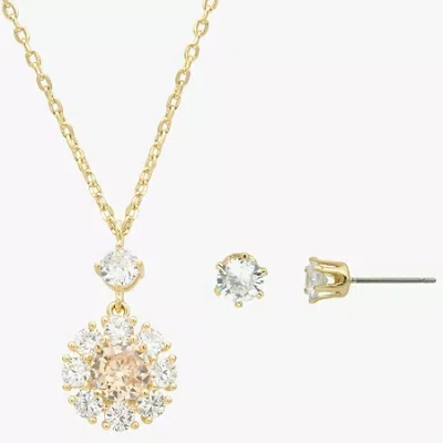Sparkle Allure Womens Cubic Zirconia 14k Gold Over Brass Round Sunburst 2-pc. Jewelry Set In Transparent
