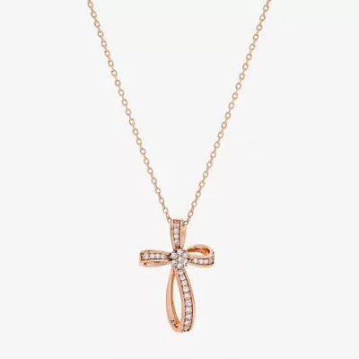 Sparkle Allure Womens Cubic Zirconia 18k Rose Gold Over Brass Cross 16 Inch Pendant Necklace In Transparent
