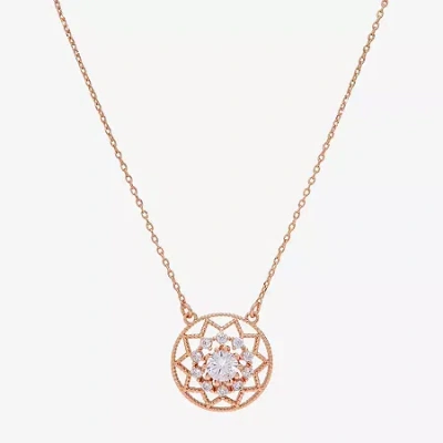 Sparkle Allure Womens Cubic Zirconia 18k Rose Gold Over Brass Round 16 Inch Pendant Necklace In Transparent