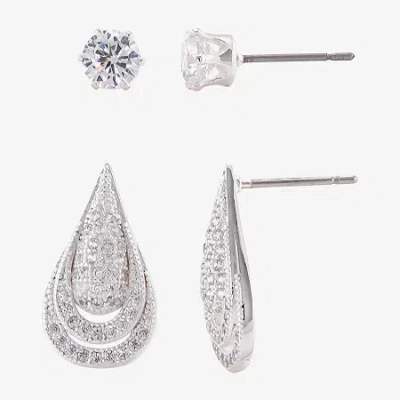 Sparkle Allure Womens Cubic Zirconia 2 Pair Earring Set In Metallic