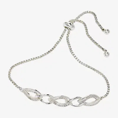 Sparkle Allure Womens Cubic Zirconia Bolo Bracelet In Silver