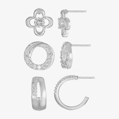 Sparkle Allure Womens Cubic Zirconia Circle 3 Pair Earring Set In Silver