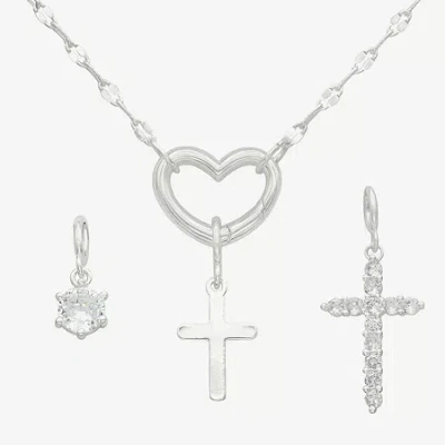 Sparkle Allure Womens Cubic Zirconia Cross 3-pc. Pendant Necklace Set In Transparent