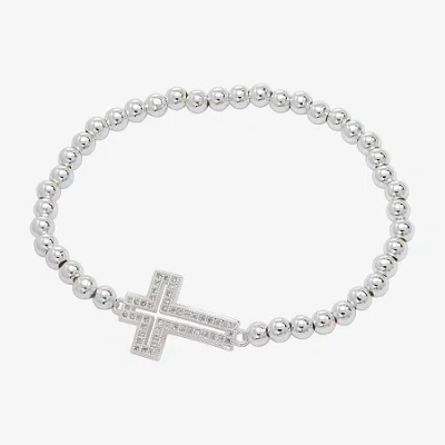Sparkle Allure Womens Cubic Zirconia Cross Beaded Bracelet In Metallic