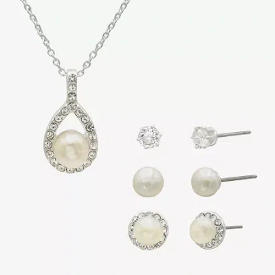 Sparkle Allure Womens Cubic Zirconia Cultured Freshwater Pearl Pure Silver Over Brass 4-pc. Jewelry Set