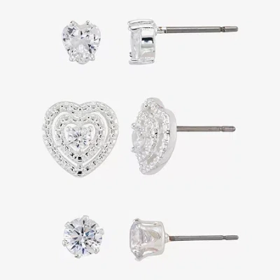 Sparkle Allure Womens Cubic Zirconia Heart 3 Pair Earring Set In Metallic