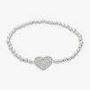Sparkle Allure Womens Cubic Zirconia Heart Beaded Bracelet In Metallic