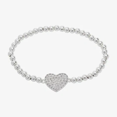 Sparkle Allure Womens Cubic Zirconia Heart Beaded Bracelet In Metallic