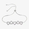 Sparkle Allure Womens Cubic Zirconia Heart Bolo Bracelet In Metallic