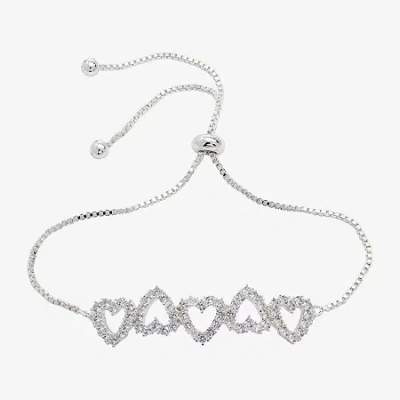Sparkle Allure Womens Cubic Zirconia Heart Bolo Bracelet In Metallic
