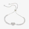 Sparkle Allure Womens Cubic Zirconia Heart Bolo Bracelet In Transparent