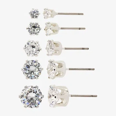 Sparkle Allure Womens Cubic Zirconia Hypoallergenic 5 Pair Earring Set In Transparent