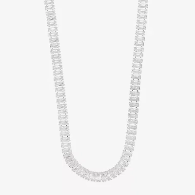 Sparkle Allure Womens Cubic Zirconia Pure Silver Over Brass 16 Inch Tennis Necklace In Transparent