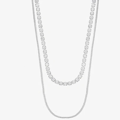 Sparkle Allure Womens Cubic Zirconia Pure Silver Over Brass 18 Inch Tennis Necklace In Metallic