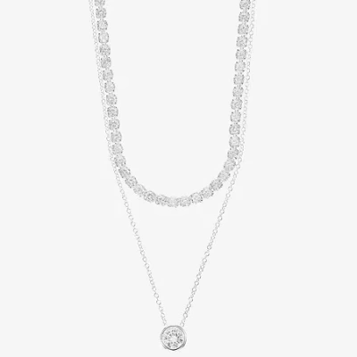 Sparkle Allure Womens Cubic Zirconia Pure Silver Over Brass 18 Inch Tennis Necklace In Metallic