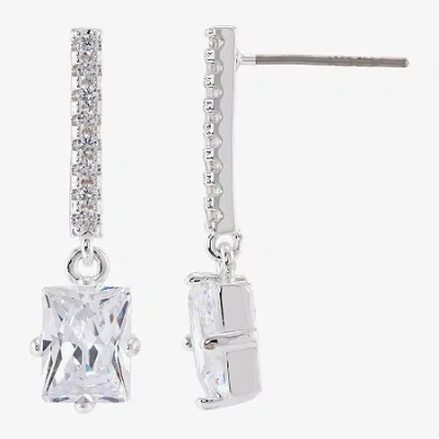Sparkle Allure Womens Cubic Zirconia Pure Silver Over Brass Bar Drop Earrings