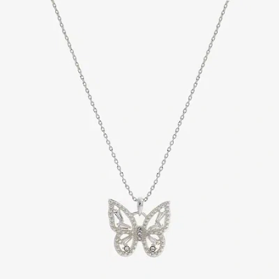 Sparkle Allure Womens Cubic Zirconia Pure Silver Over Brass Butterfly 16 Inch Pendant Necklace In Transparent