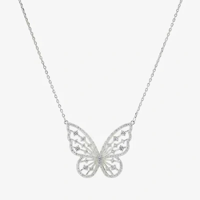 Sparkle Allure Womens Cubic Zirconia Pure Silver Over Brass Butterfly 16 Inch Pendant Necklace In Transparent