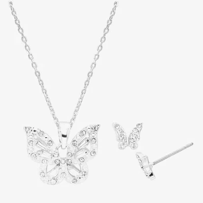 Sparkle Allure Womens Cubic Zirconia Pure Silver Over Brass Butterfly 2-pc. Jewelry Set
