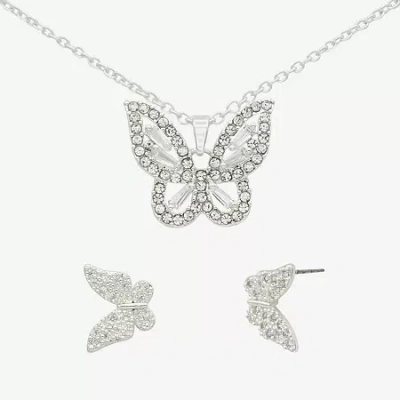 Sparkle Allure Womens Cubic Zirconia Pure Silver Over Brass Butterfly 2-pc. Jewelry Set In Transparent