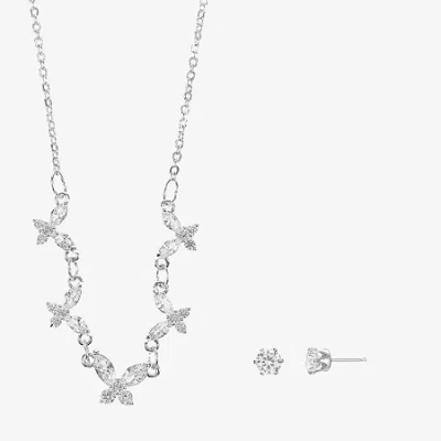 Sparkle Allure Womens Cubic Zirconia Pure Silver Over Brass Butterfly 2-pc. Jewelry Set In Metallic